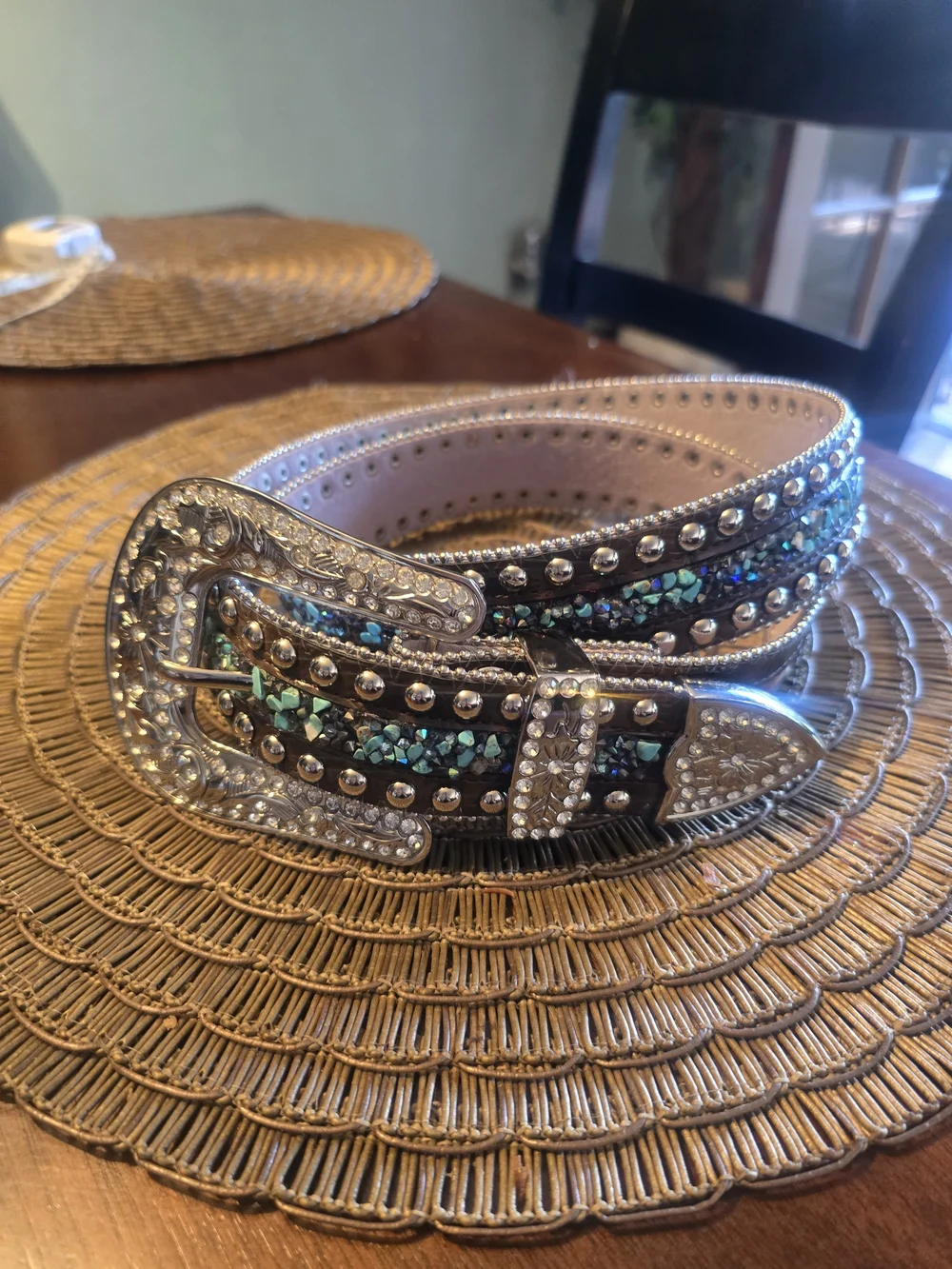 Turquoise Embellished Western Studded Belt - Women